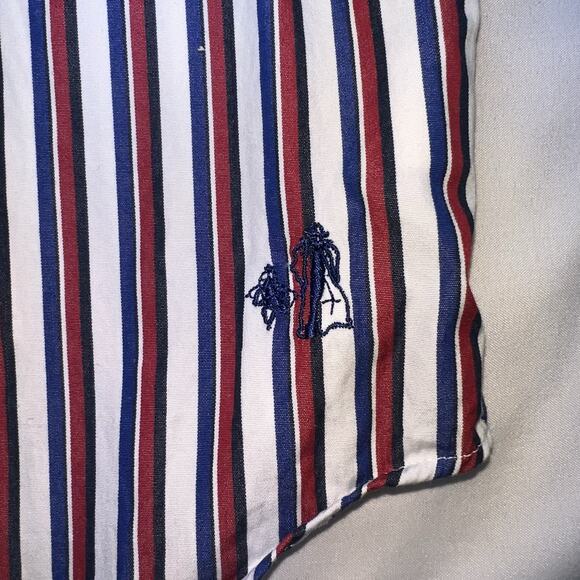 J Peterman Shirt Men's Size S Blue Red White Striped No Collar Button Down LS - Picture 6 of 12